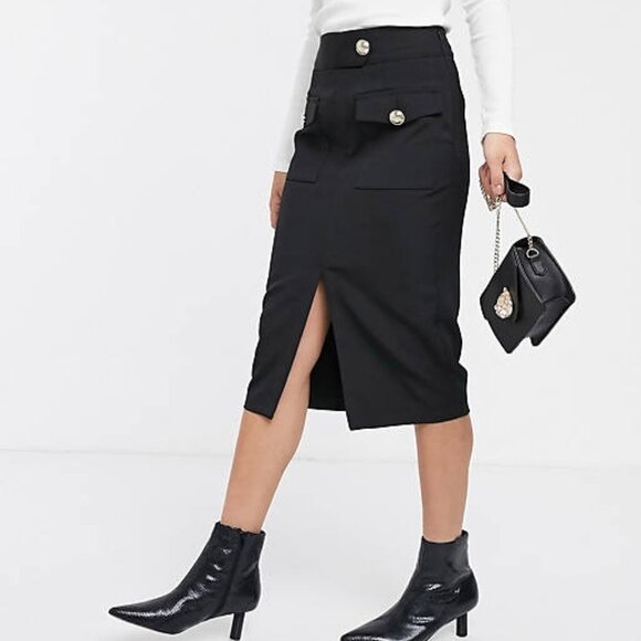 River Island utility midi pencil skirt in black - Picture 1 of 10